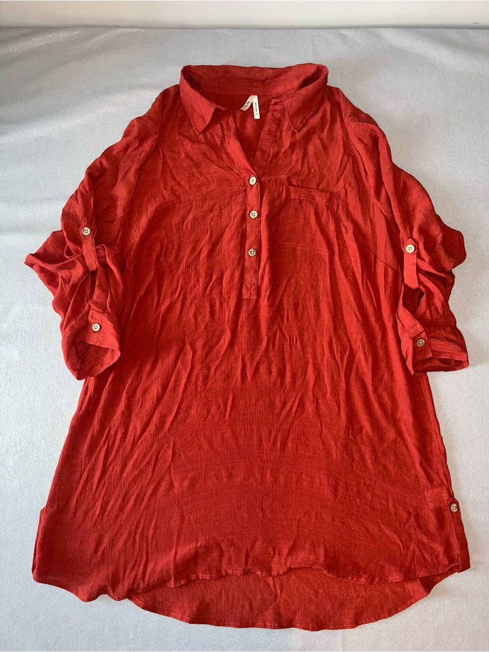 Women’s truth inc red linen button tunic with rolled sleeves size 2x
